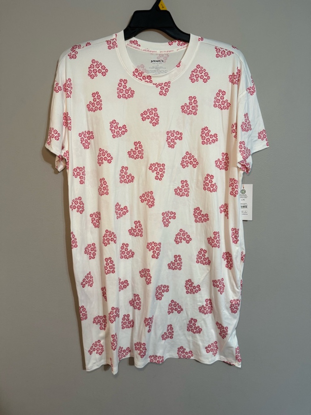 Joyspun White Sleep Shirt with Red Floral Heart Print L/XL BNWT